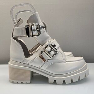 Jeffrey Campbell Platform Lug Sole Boots 10M White Cut Out Buckle Grunge Goth
